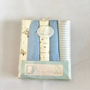 Vintage Rene Rofe Baby 5 Flannel receiving Blankets Blue Multi Bear Print